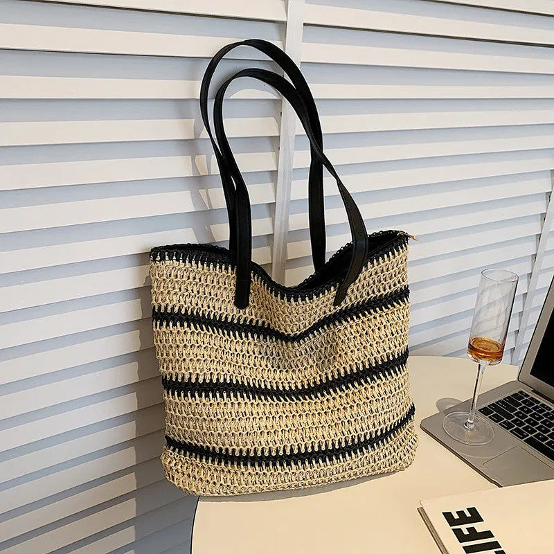Vintage Straw Rattan Woven Bags Handmade Summer Beach Bags  Ladies Large Capacity Shoulder Bag Bohemia Travel Handbags Totes sac