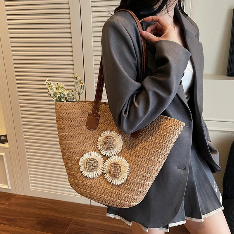 Woven Women Handbag Large Capactity Basket Summer Beach Bag Shopper Tote Ladies Travel Shoulder Underarm Bags