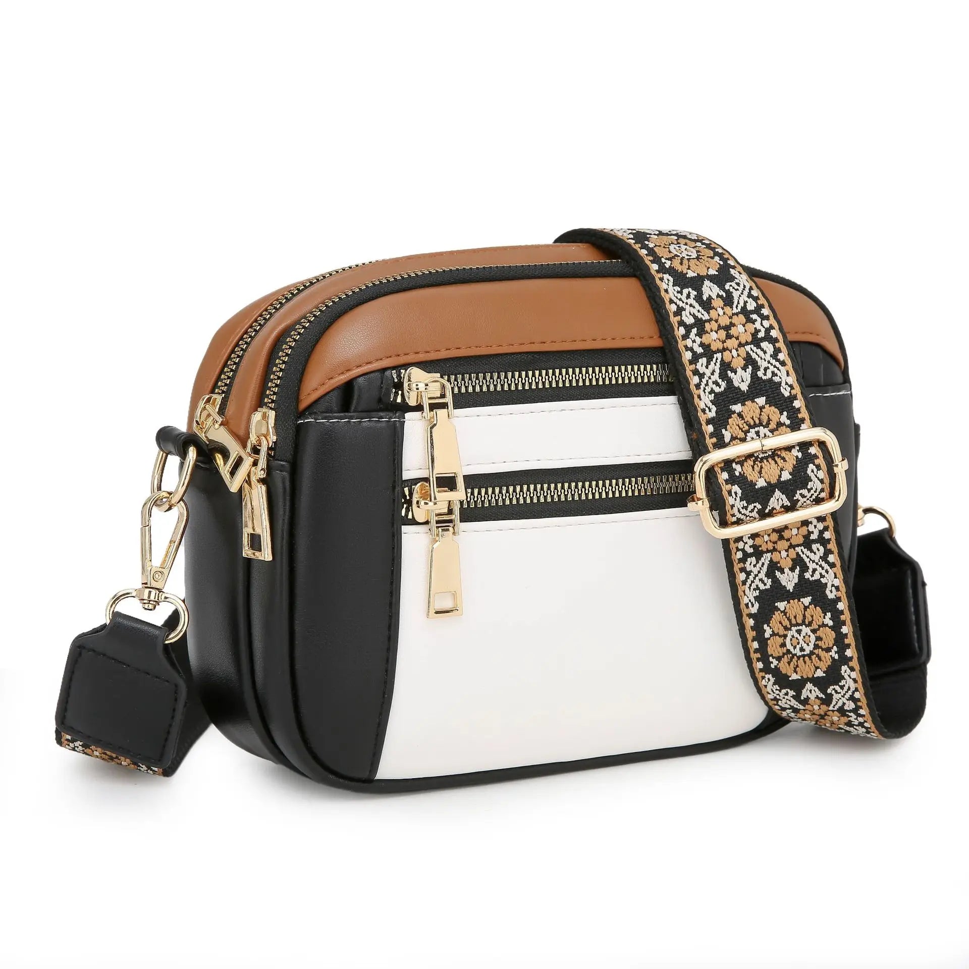 Stylish Wide Shoulder Strap Leather Crossbody Bag States Color Matching Zipper Small Square Shoulder Bag Suitable for Daily Use