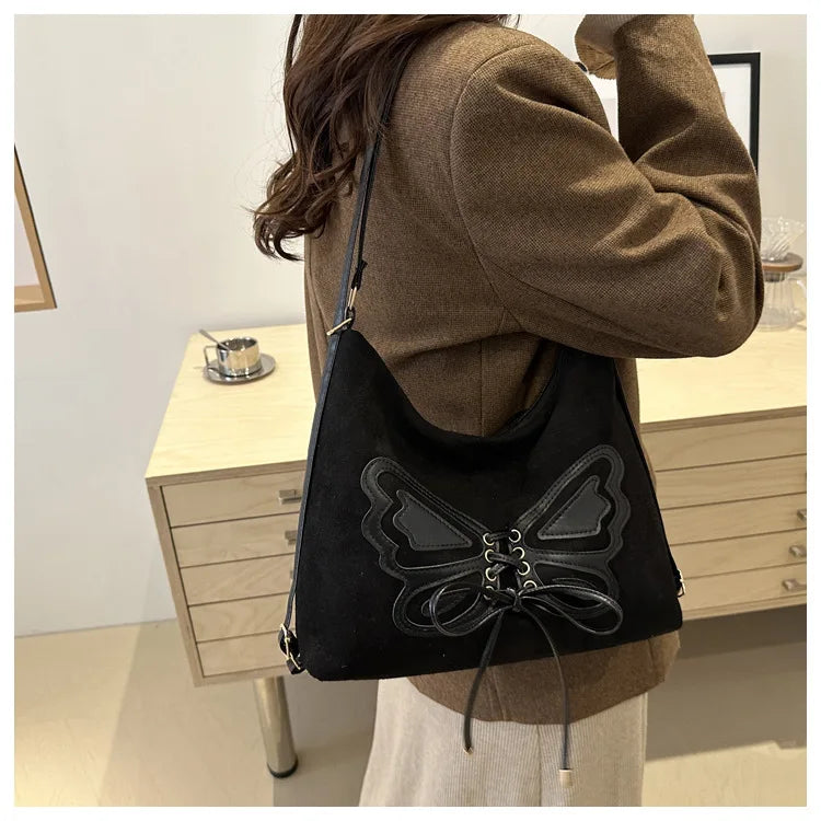 Large Capacity Bow Tie Backpack, New Retro Single Handbag Shoulder Messenger Bag, High Grade Matte Leather Tote Cross Body Bags