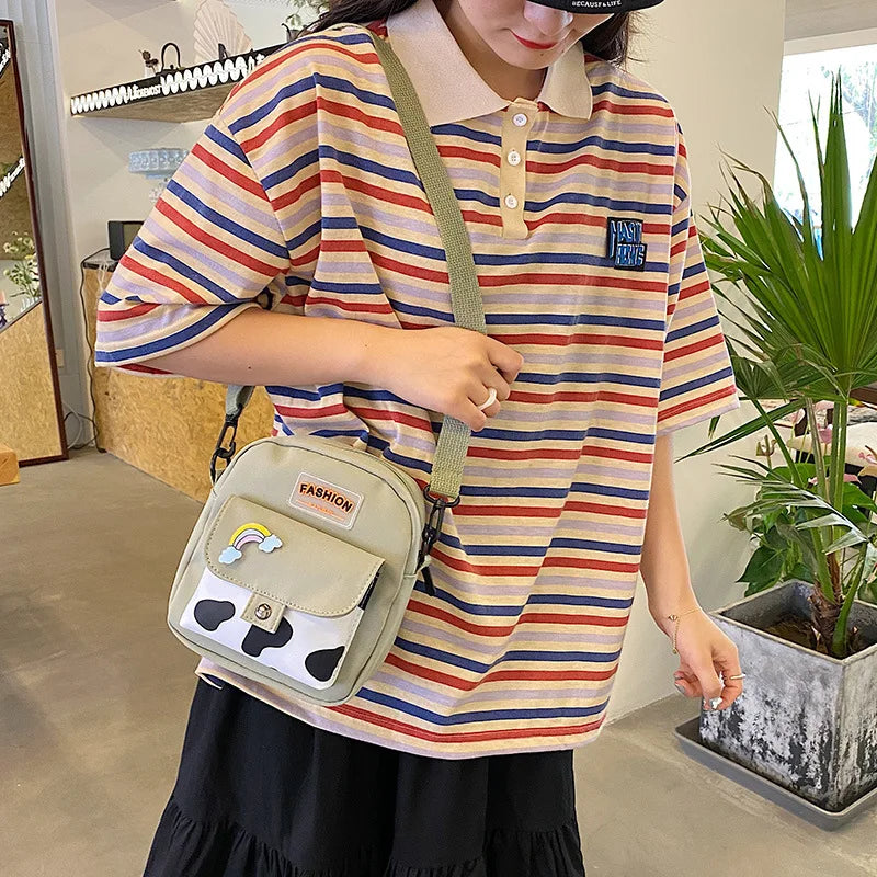 Harajuku Phone Crossbody Bag Nylon Cute Small Bags for Women Cow Pattern Square Small Shoulder Bag Suitable for Women Daily Use