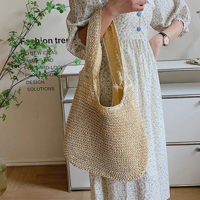 Women Large Capacity Shoulder Bags Handmade Straw Woven Fashion Travel Shopper Totes Ladies Bohemis Designer Casual Handbags