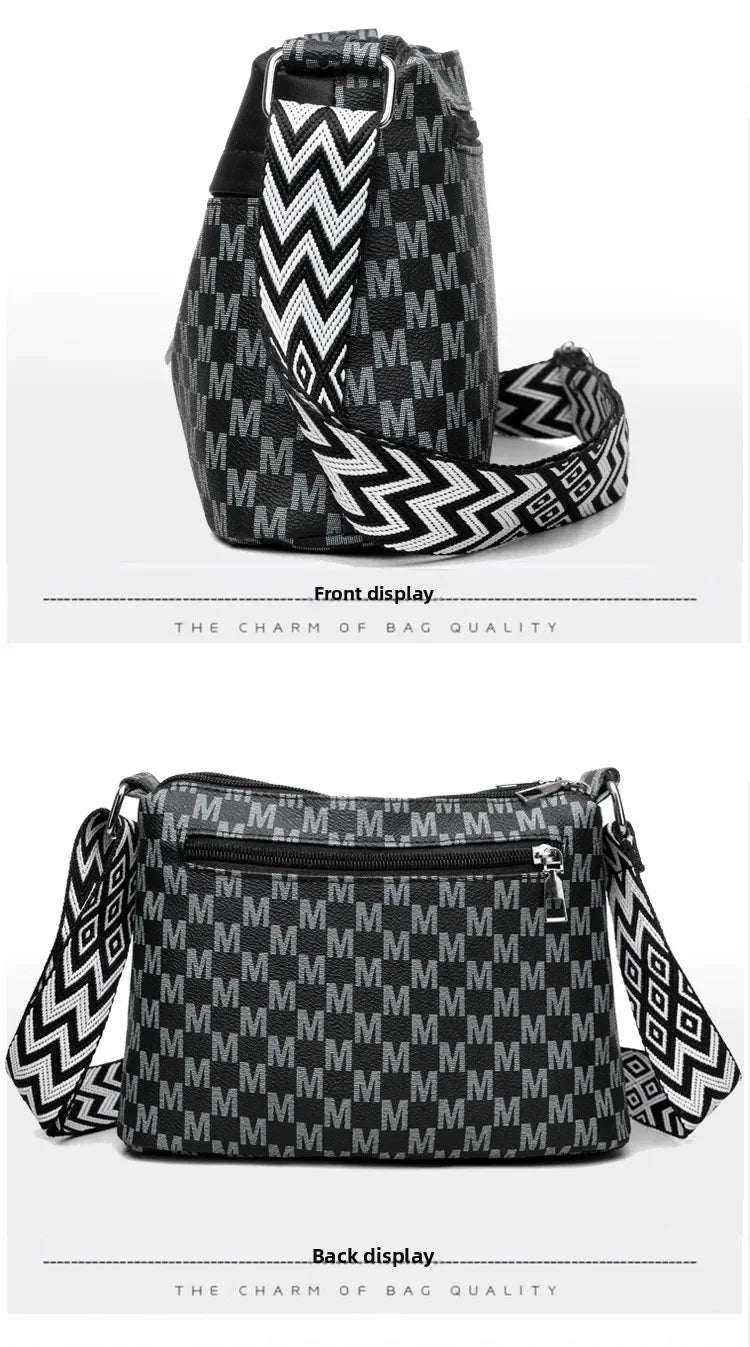 Classic Letter Patchwork Design Stylish Crossbody Bag Printed Three Layer Zipper Leather Shoulder Bag for Daily Use Work Outdoor