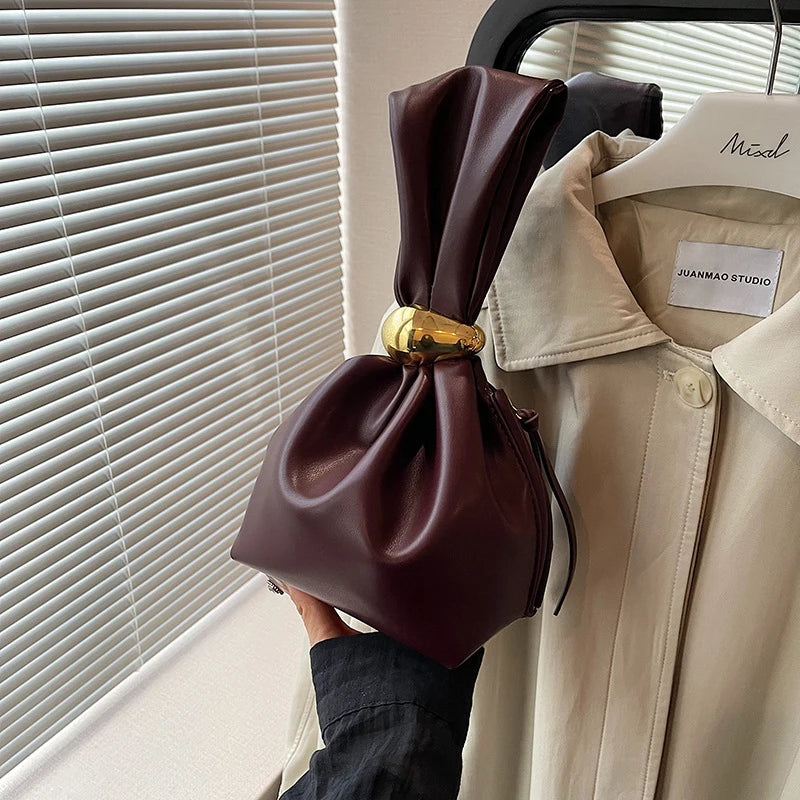 Design Mini PU Leather Dumpling Niche Clutch Bags for Women Fashion Knotted Female Retro Shoulder Bag Wrist Handbags and Purses