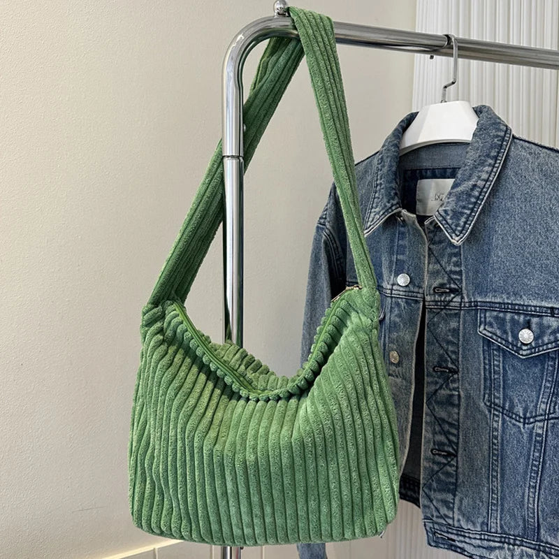 Winter Tote Bag for Women Large Capacity Handbags Casual Shoulder Bags Trend Female Corduroy Shopper Crossbody Bag