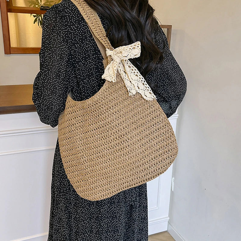 Fashion Straw Women Shoulder Bags Paper Woven Female Handbags Large Capacity Summer Beach Straw Bags Casual Tote Purses