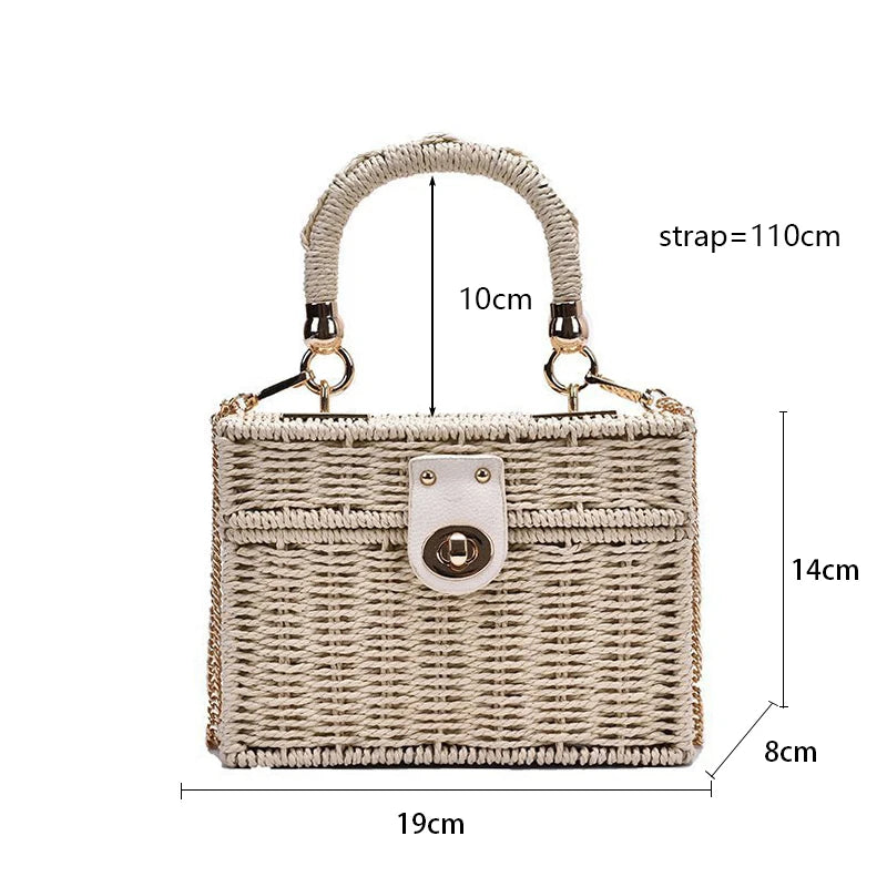 Summer Box Small Purse and Handbags For Women Rattan Straw Woven Crossbody Shoulder Bags Female Fashion Chain Travel Beach Bags