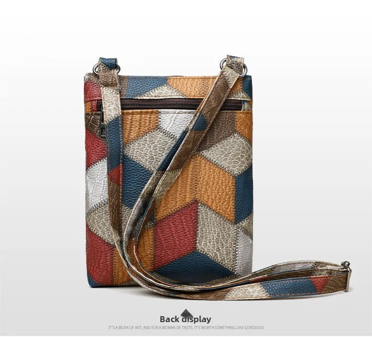 Retro PU Soft Leather Multi Pocket Handbag Shoulder Bag with Color Blocking Plaid Tassel Cross Bags, Mobile Phone Messenger Bag