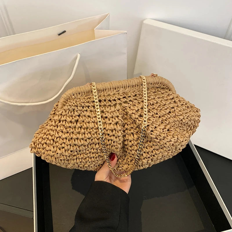 Straw Dumpling Clutch Bag Woven Straw Tote Clutch Purse For Women Summer Beach Bag Wicker Clutch Straw Purses For Women