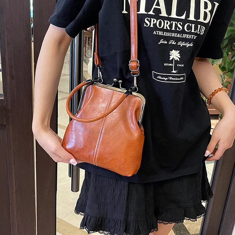 New Fashion Vintage Soft Leather Cosmetic Bag Purse Women's Handbag Crossbody Shoulder Bags Evening Party Totes Makeup Wallet