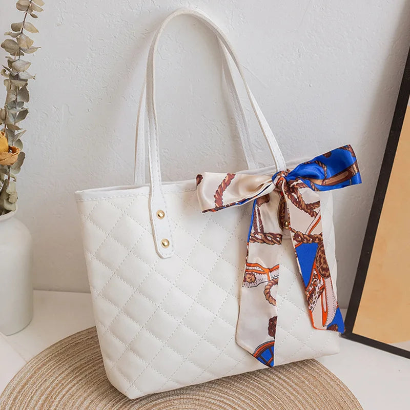 Large Capacity Lingge Embroidery Bag New Trendy Simple Scarf Tote Bag One Shoulder Bucket Bag Bags for Women