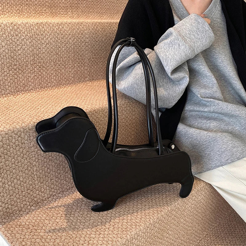 Three-dimensional Dachshund Shoulder Bag PU Leather Retro Handbag Design Underarm Bag For Women Trend Commut Bag