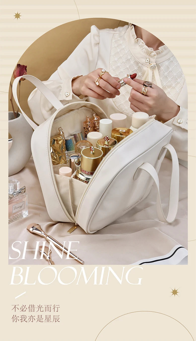 New Handheld Large Makeup Bag PU Makeup Storage Bags Partition Storage Waterproof Toilet Bag women's small Handbag