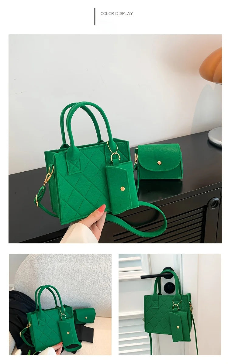 3pcs/set Embossed Women's Handbag Stylish Crossbody Bag Clutch and Wallet, Solid Color Square Shoulder Bag, Fabric for Daily Use
