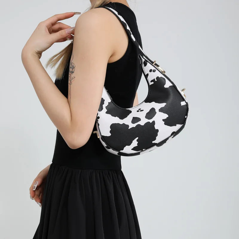 Cow Prints Underarm Shoulder Bags For Women French Style Small Crossbody Phone Bag Luxury Designer Versatile Handbags