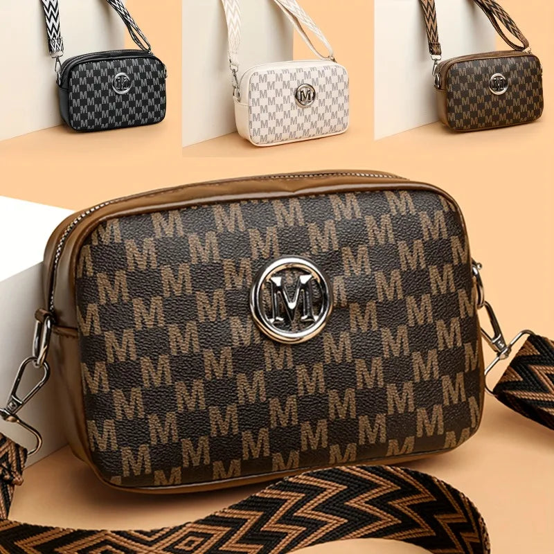Elegant Women Shoulder Bag, Stylish Pu Leather Messenger Bag Design with 'M' Logo Badge,Phone Coin Purse, Perfect for Daily Use