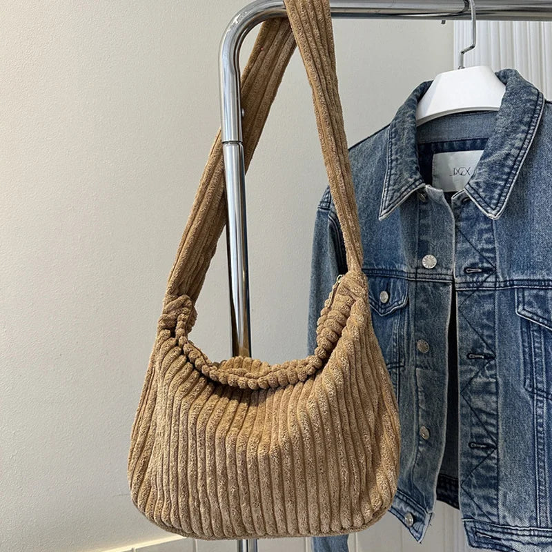 Winter Tote Bag for Women Large Capacity Handbags Casual Shoulder Bags Trend Female Corduroy Shopper Crossbody Bag