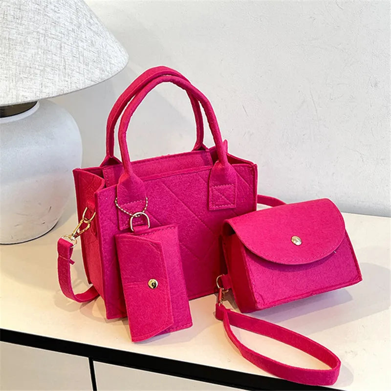3pcs/set Embossed Women's Handbag Stylish Crossbody Bag Clutch and Wallet, Solid Color Square Shoulder Bag, Fabric for Daily Use