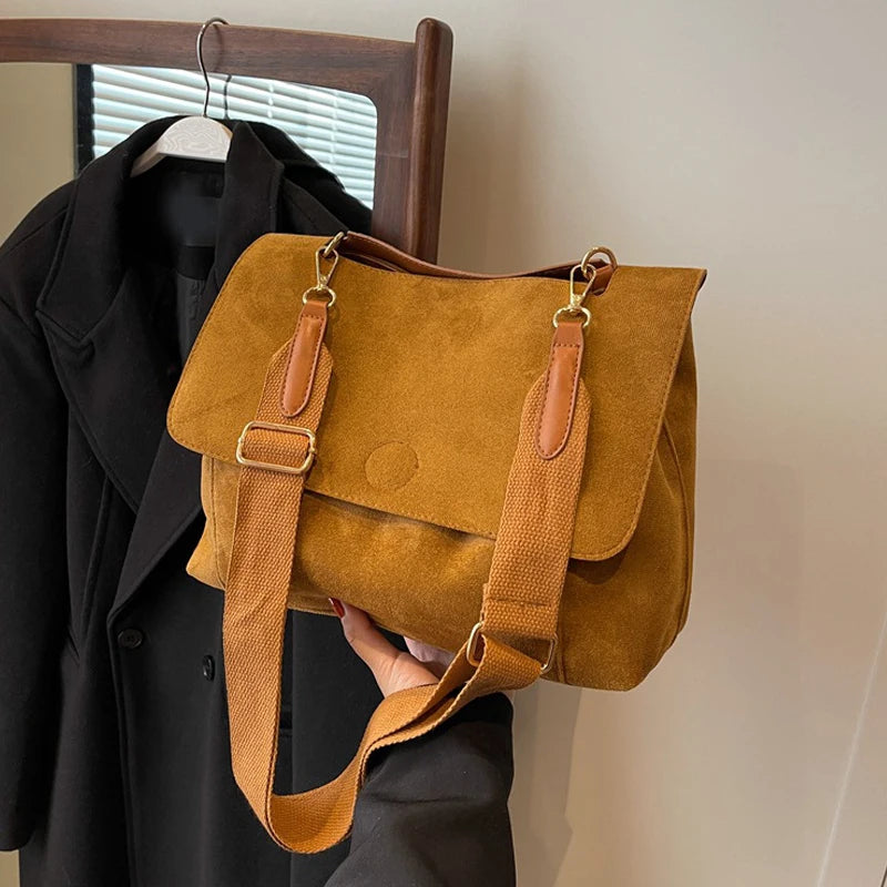 Women Mailman's Flap Bag Matte Suede Versatile Winter Large Capacity Crossbody Bag Single Shoulder Bag Shopper Totes