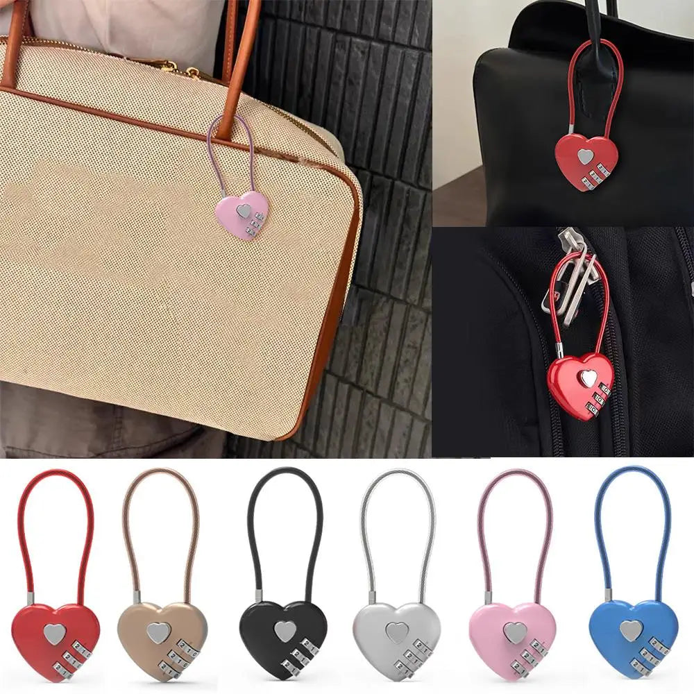 INS Korean Red Heart Lock Love Cable Code Padlock Keychain Y2K Bag Charms Bag Pendant Sweet Purse Accessories Harajuku Jewelry