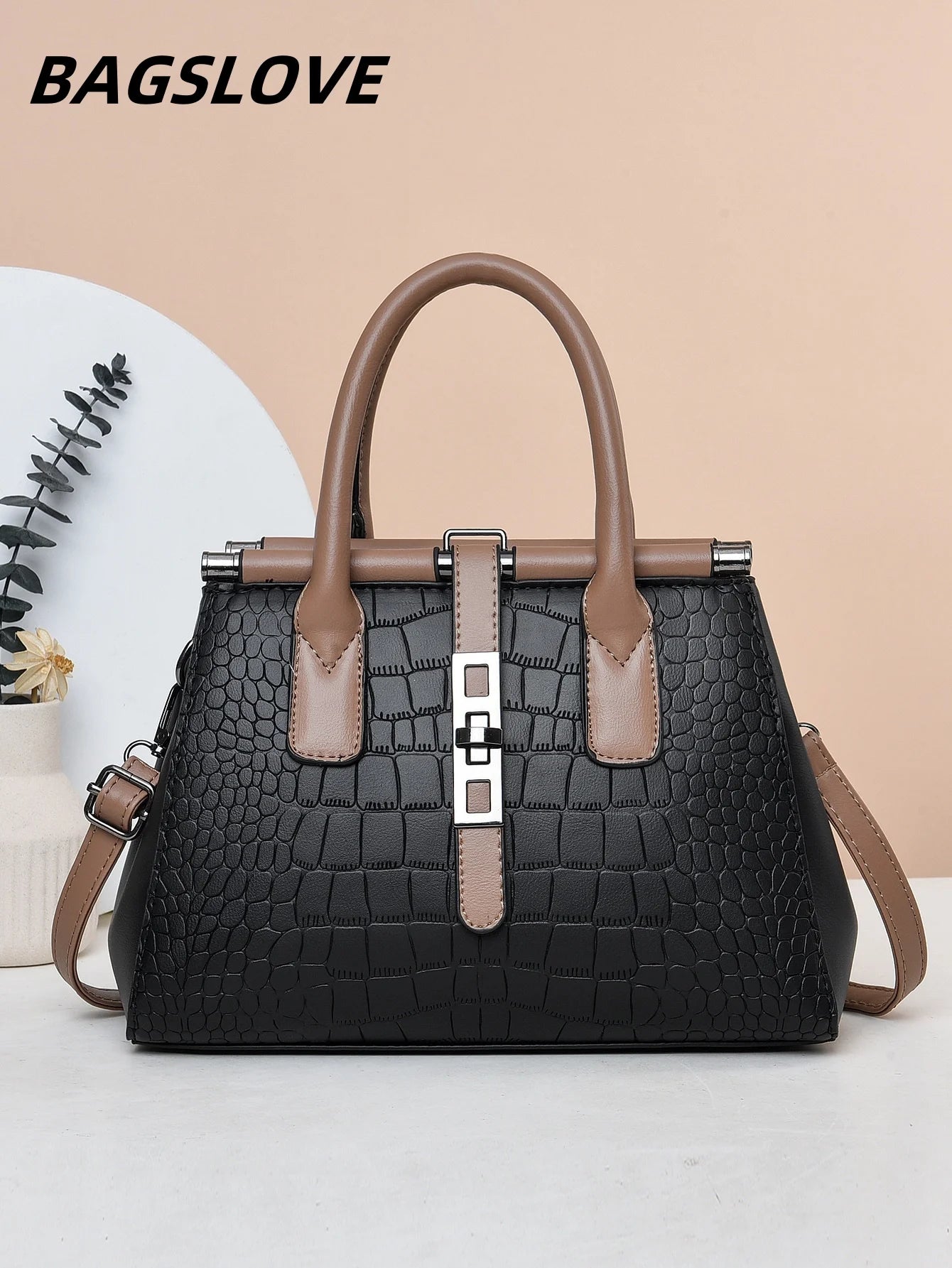 Crocodile patterned large capacity handbag, elegant and stylish women's bag, suitable for work, shopping and other occasions