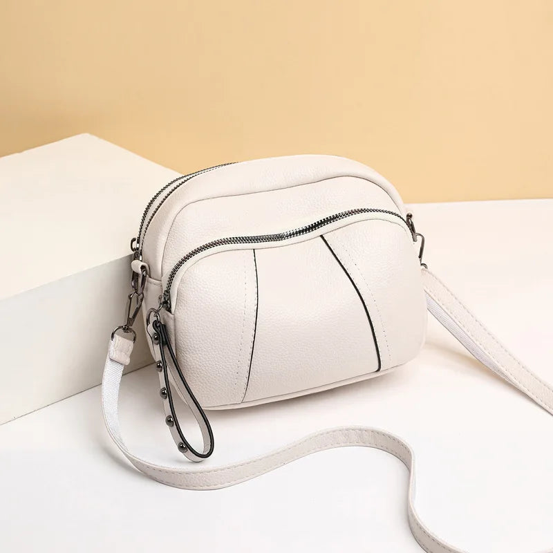 Solid Color Fashionable Rivet Zipper Women's Mobile Phone Bag Simple Soft PU Leather Shoulder Crossbody Small Square Handbag