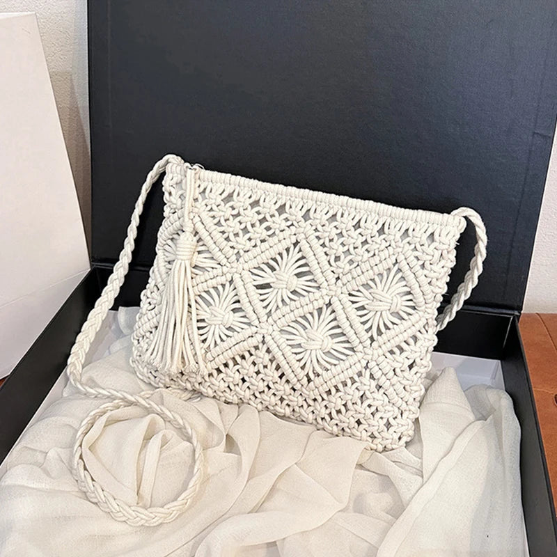 Fashion Woven Hollow Out Shoulder Bags Summer Crossbody Beach Travel Handbag Female Tassel Bag Women Messenger Bags