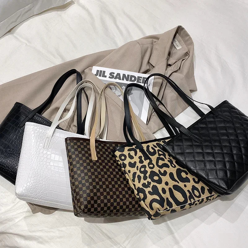 Stylish Crocodile Pattern Pu Underarm Bag Versatile Women Small Tote Bags Fashionable Leopard Handbag Chic Quilted Shoulder Bag
