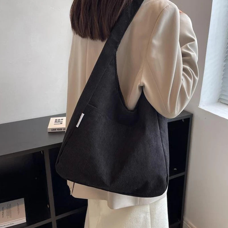 Causal Shoulder Bags for Women Corduroy Reusable Shopping Totes Large Capacity Female Travel Top Handle Handbag Girls Books Pack