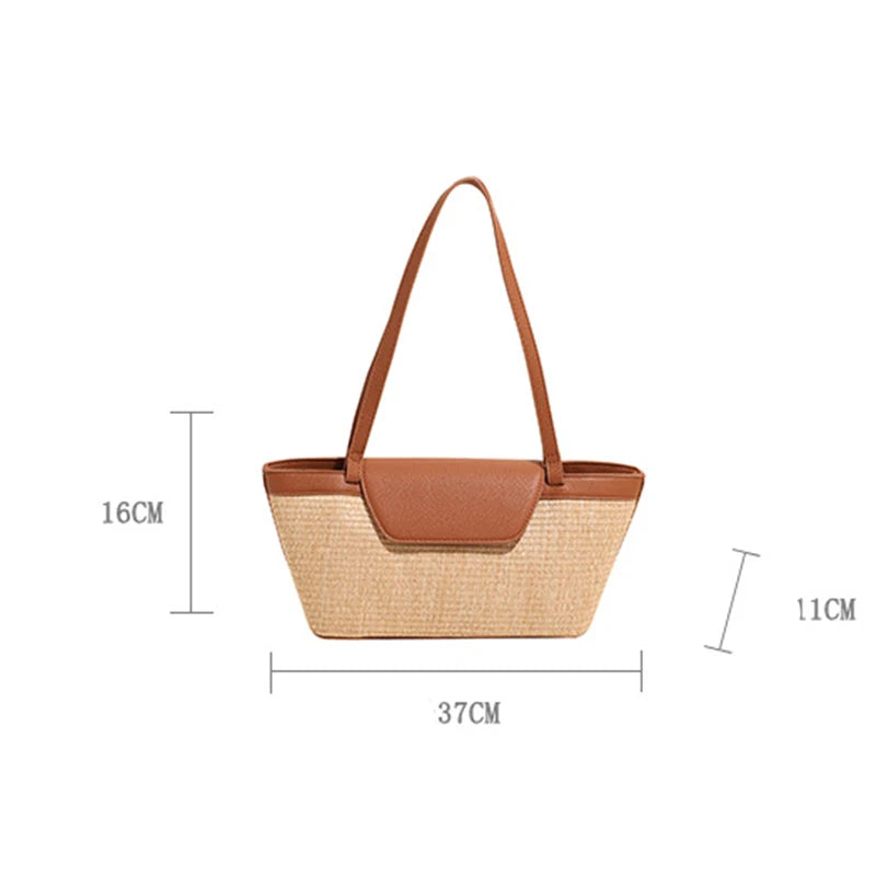 Fashion Women Shoulder Bag PU Woven Patchwork Stick Bag Large Capacity Tote Bag New Casual Woven Contrasting Color Handbag