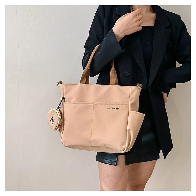 Oxford Design Double Sided Pocket Tote Bag Teen Women Large Capacity Handbag Single Shoulder Crossbody Bag with Round Coin Purse