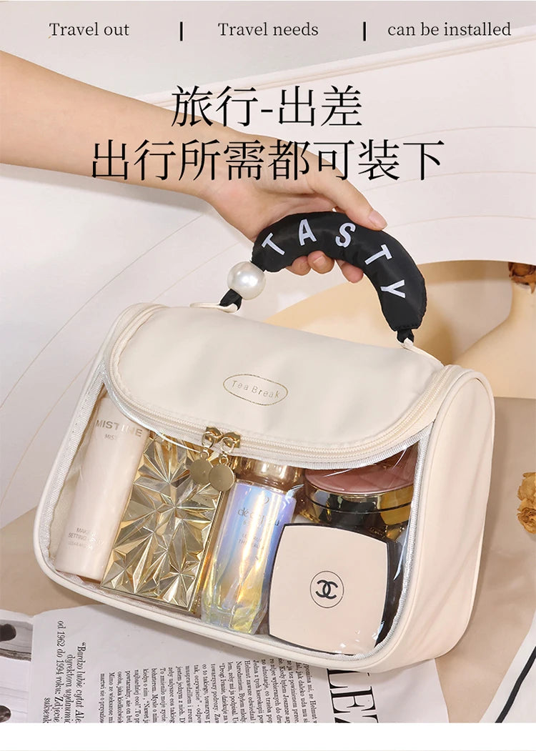 New Hooked Toilet Bag Transparent PVC Makeup Bag Large Capacity Hanging Storage Bag Travel Portable Handbag