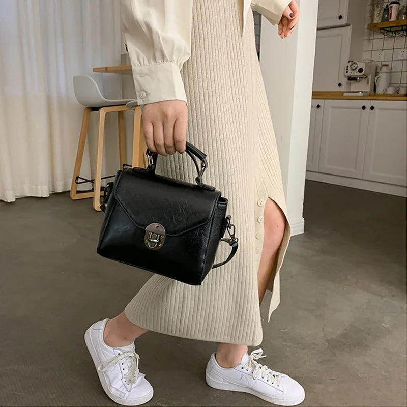 Small Square Bags For Women Fashion Solid Color Designer Crossbody Shoulder Bag Vintage PU Leather Handbags Female Bag Bolsa
