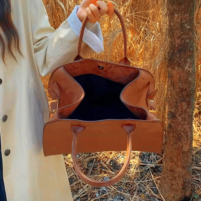 Suede Tote Bag High Quality Designer Luxury Boston Large Handbag Winter Vintage Women's Shoulder Bags