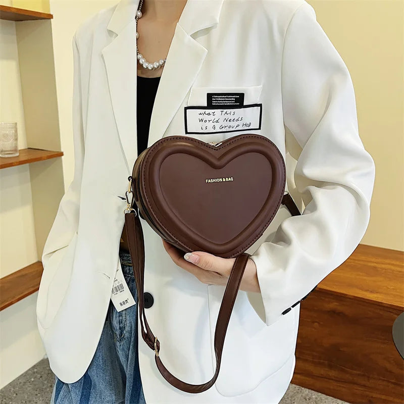 Fashion Heart Shape Crossbody Bags For Women New Solid Color PU Leather Shoulder Bag Casual Ladies Handbags Designer Female Bags