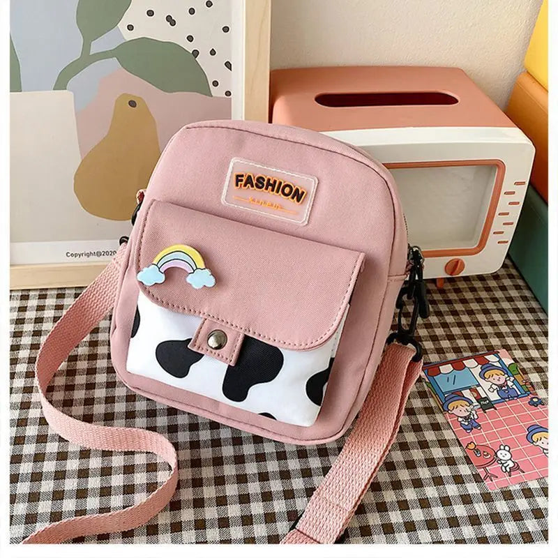 Harajuku Phone Crossbody Bag Nylon Cute Small Bags for Women Cow Pattern Square Small Shoulder Bag Suitable for Women Daily Use