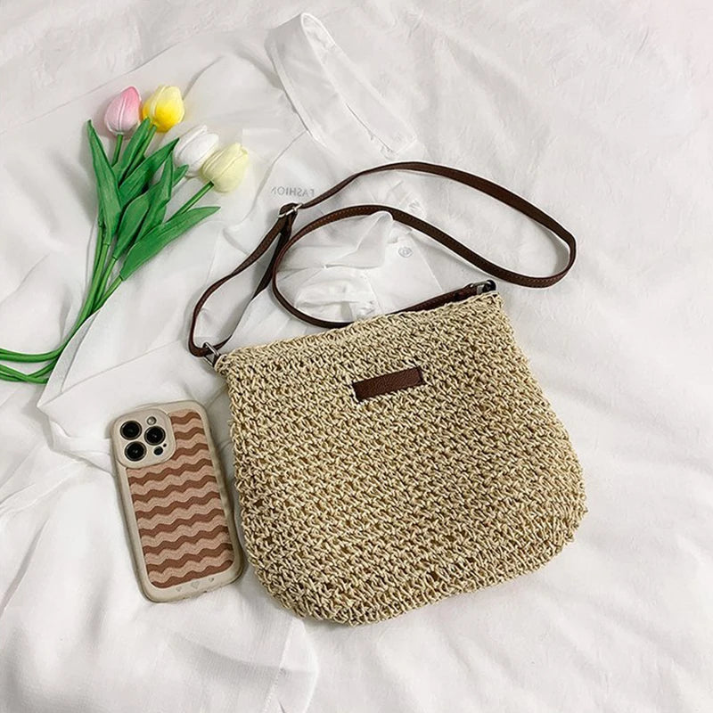 Ladies Fashion Summer Straw Crossbody Bag Women Beach Holiday Shopping Woven Shoulder Handbag Messenger Purses For Women Bags