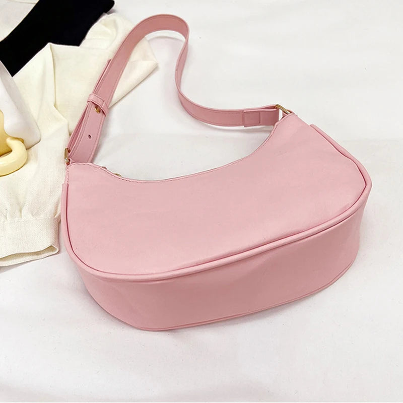 Womens Fashion Handbags Retro Solid Color Pu Leather Bag Half Simple Color Underarm Shoulder Bag Moon Casual Purse