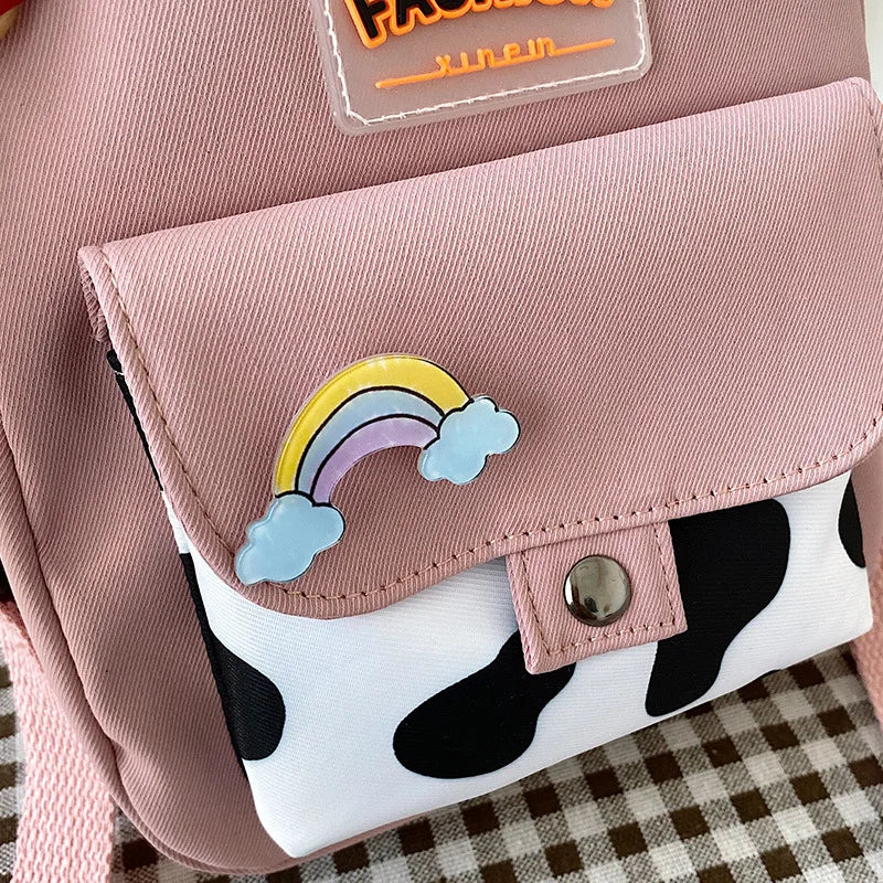 Harajuku Phone Crossbody Bag Nylon Cute Small Bags for Women Cow Pattern Square Small Shoulder Bag Suitable for Women Daily Use