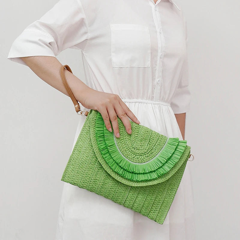 Raffia Straw Weaven Bags Fashion Ladies Wrist Clutches Summer Women Shoulder Crossbody Bags Handmade Handbags Purse Beach Bag
