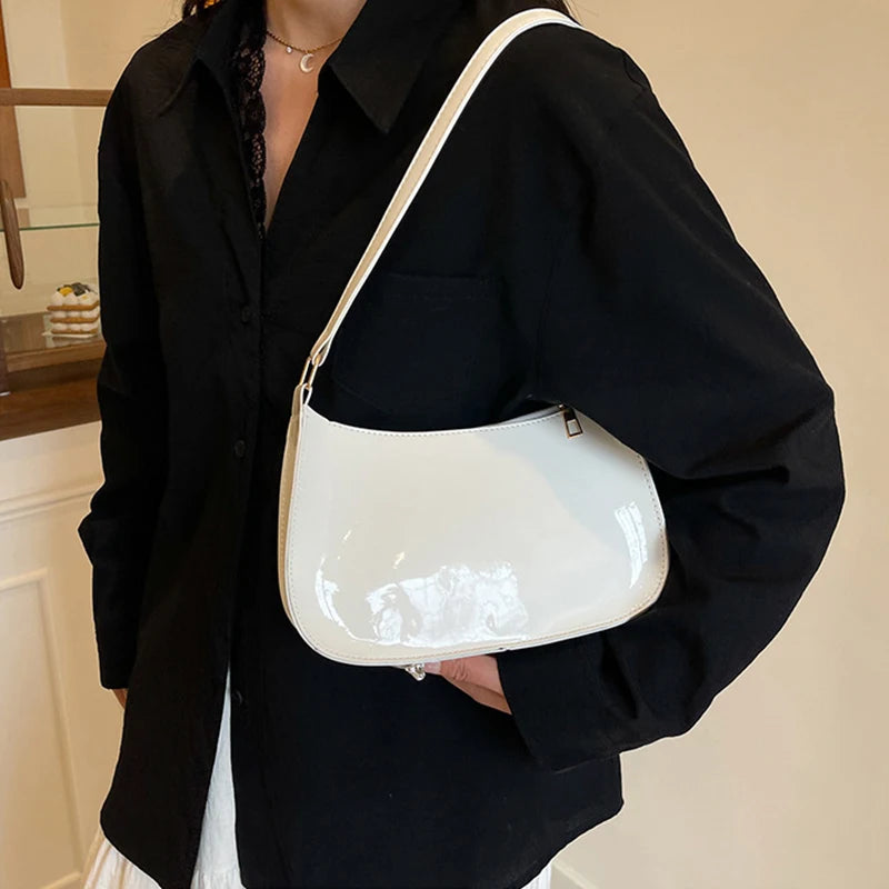 Women's Patent Leather Handbag Versatile Fashion Shoulder Bag Casual Commuting Bag Girl Brand Designer Zipper Small Handbag