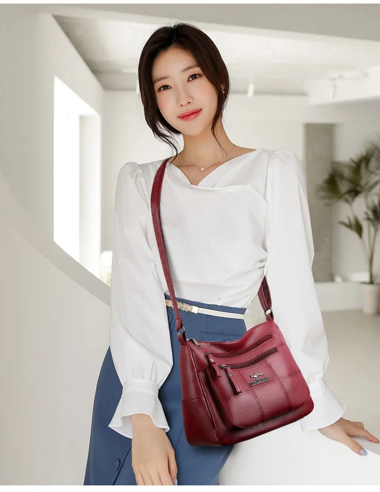 Solid Color PU Leather Single Shoulder Bag, Multi Compartment Pocket Daily Women's Cross Body Bags, Large Capacity Women's Bag.