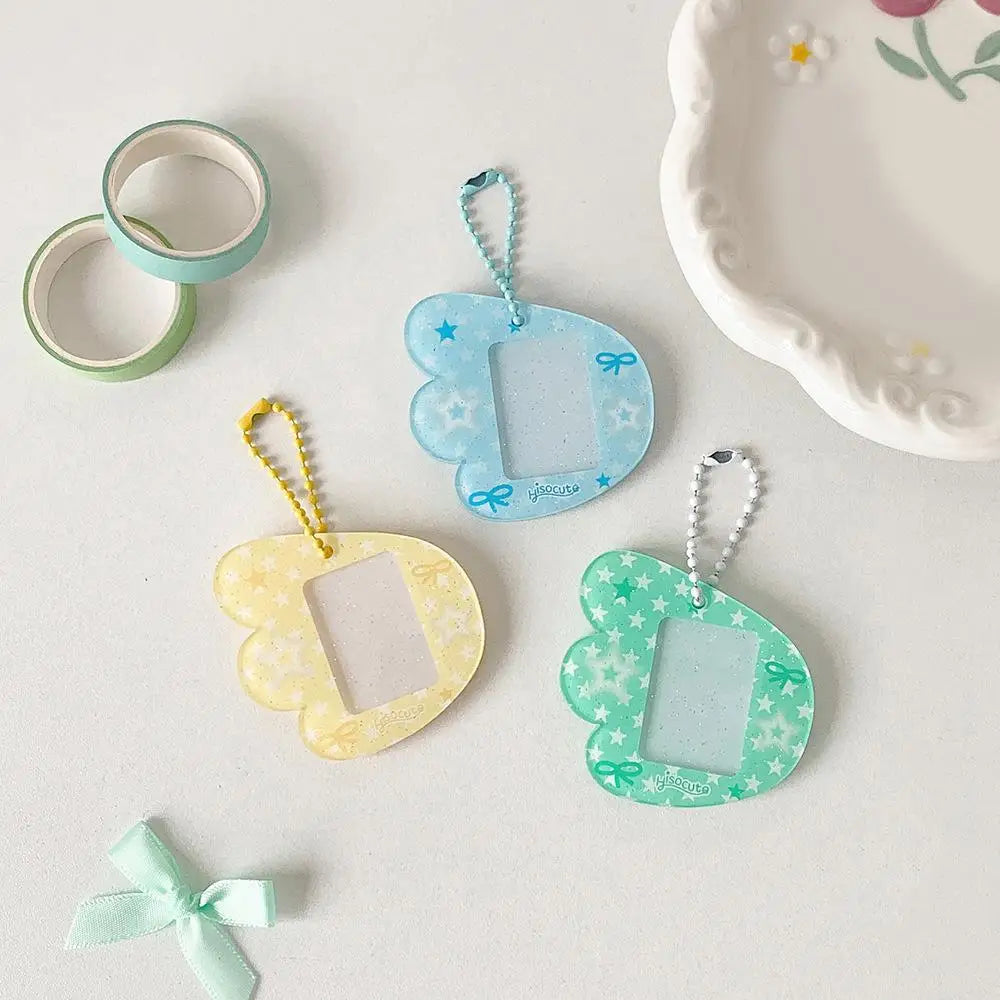 HOT INS Style Wings Hard Card Folder Brick Y2K Key Chain Charm Accessories DIY Picture Photo Frame Key Rings Mini Photo Album