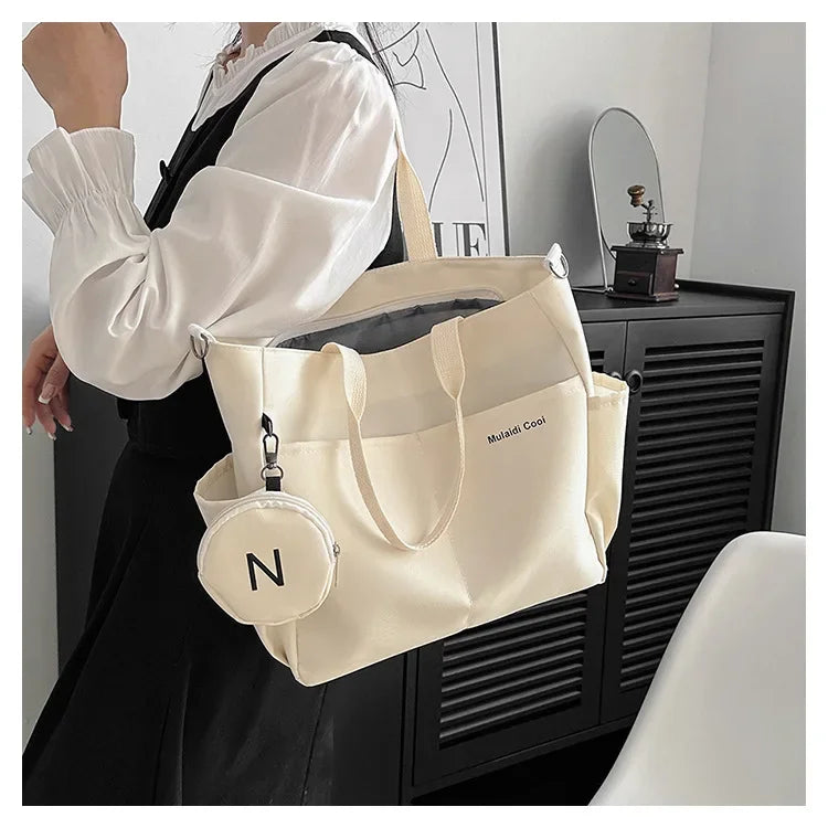 Oxford Design Double Sided Pocket Tote Bag Teen Women Large Capacity Handbag Single Shoulder Crossbody Bag with Round Coin Purse