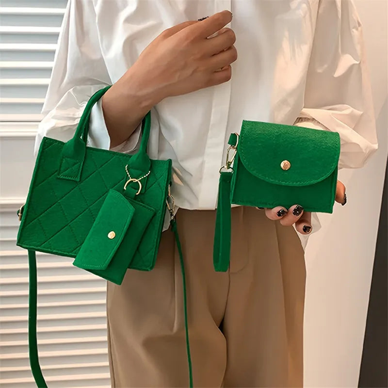 3pcs/set Embossed Women's Handbag Stylish Crossbody Bag Clutch and Wallet, Solid Color Square Shoulder Bag, Fabric for Daily Use