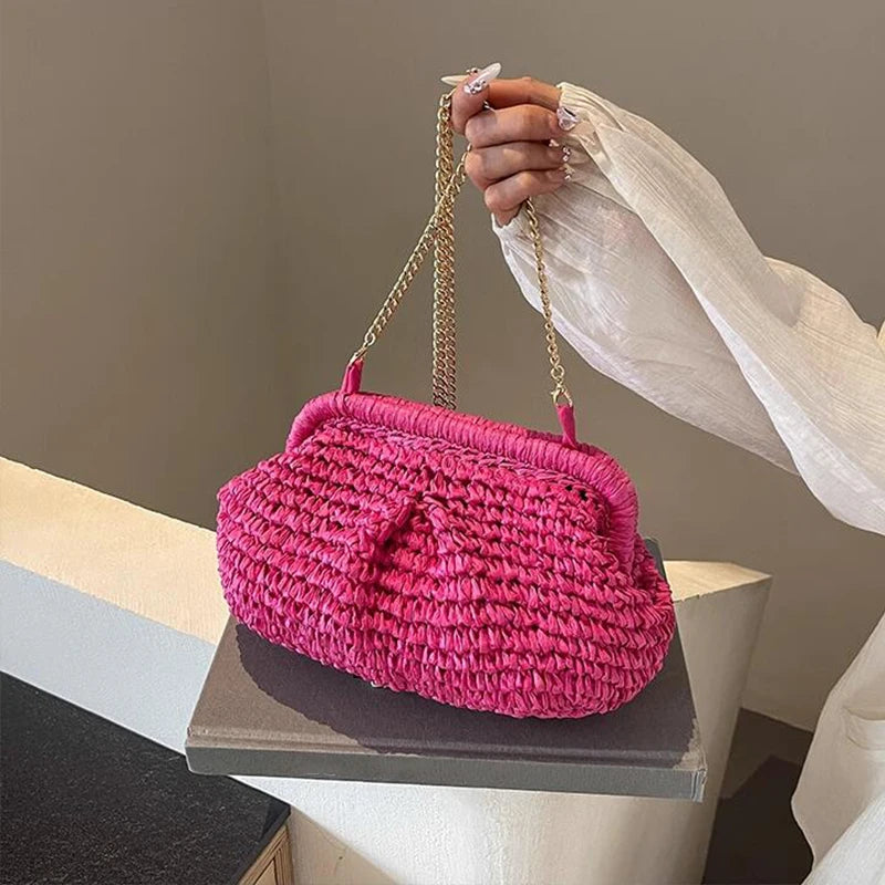 Summer New Straw Weaving Crossbody Bag Fashionable and Casual Shell Bag Women's Shoulder Bag with Excellent Texture