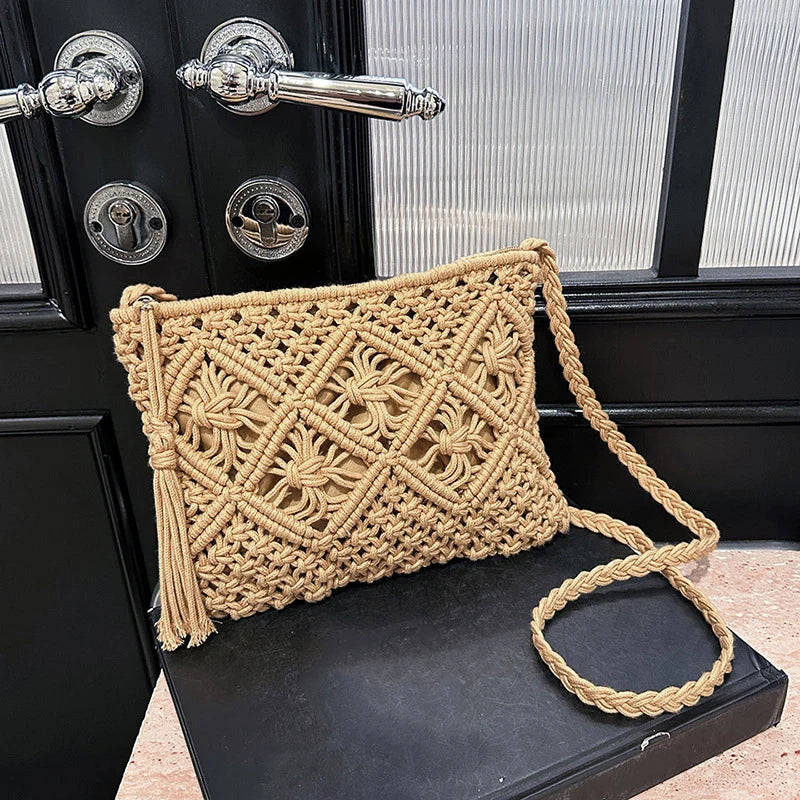 Fashion Woven Hollow Out Shoulder Bags Summer Crossbody Beach Travel Handbag Female Tassel Bag Women Messenger Bags