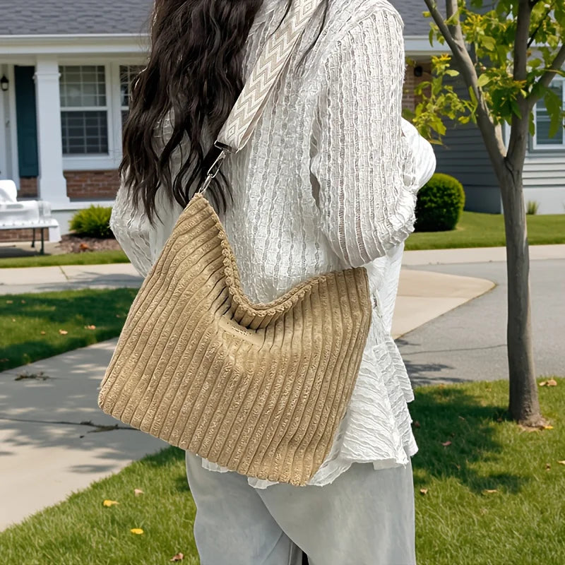 Solid Color Corduroy Shoulder Messenger Bag Versatile Handbag Women Crossbody Bags Casual Chic Bucket Women‘s Bag Bolsos Mujer