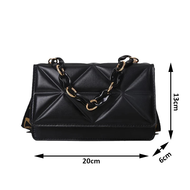 Internet Celebrity Fashion Women's Bag, New Pressed Grid Small Square Bag, Wide Shoulder Strap, Single Shoulder Crossbody Bag