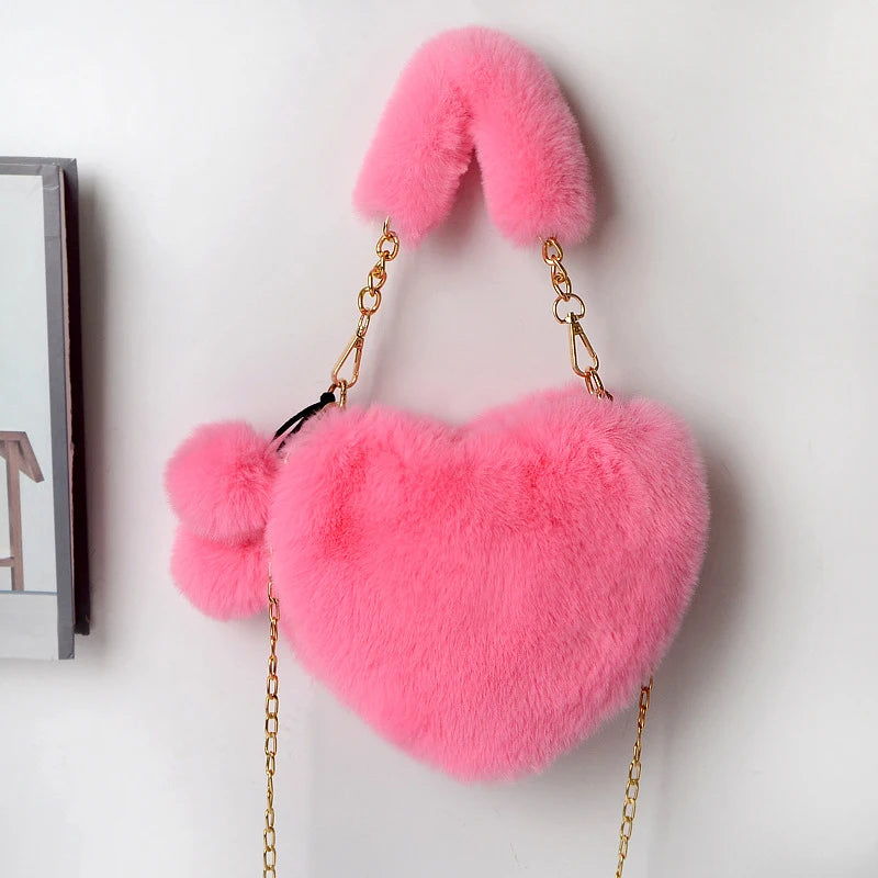 Women Hand Bags New Plush Love Heart Shaped New Fashionable Solid Color Soft Comfortable Purses and Handbags Bags for Ladies